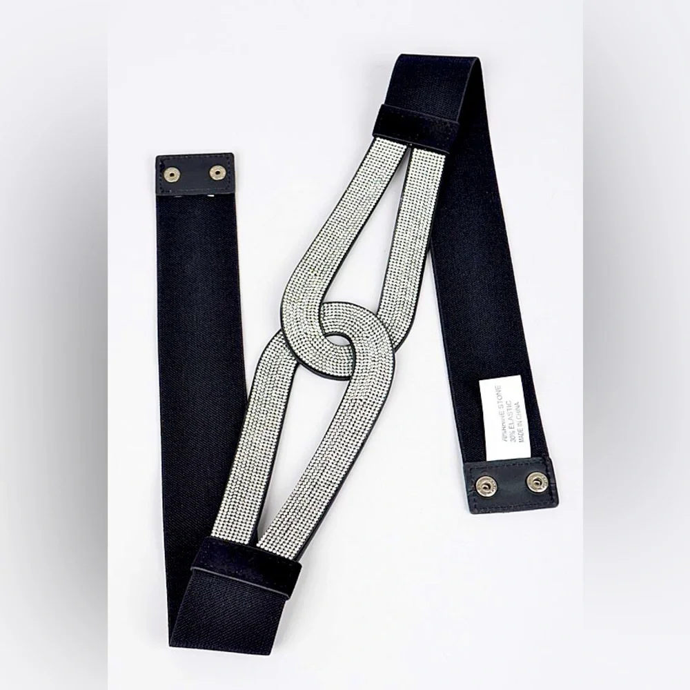 Black Rhinestone Corset Waist Statement Belt (Available in Plus)